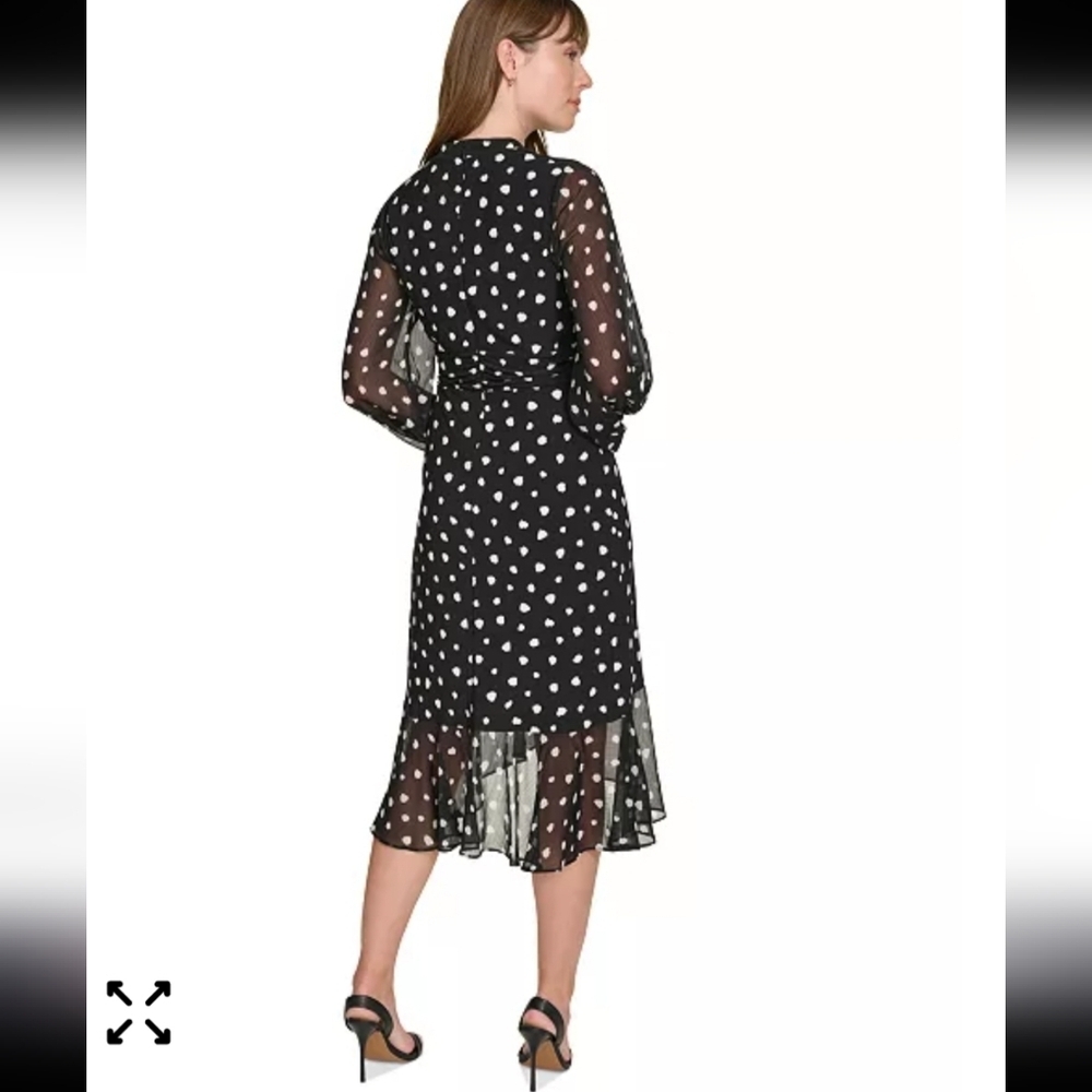 Tommy Hilfiger Polka Dot Faux-Wrap Dress Sz 6 Long Sleeves Sheer Strecty - Picture 2 of 13